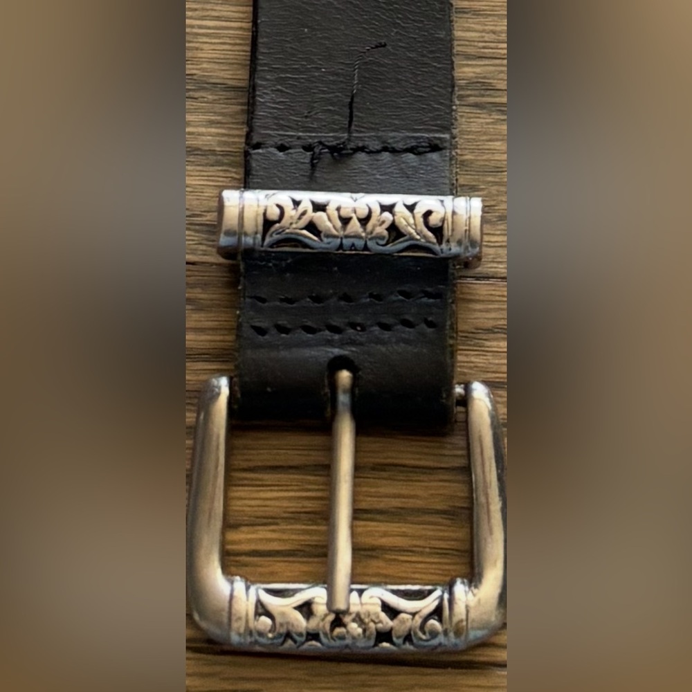 Black Leather Belt with Silver Buckle